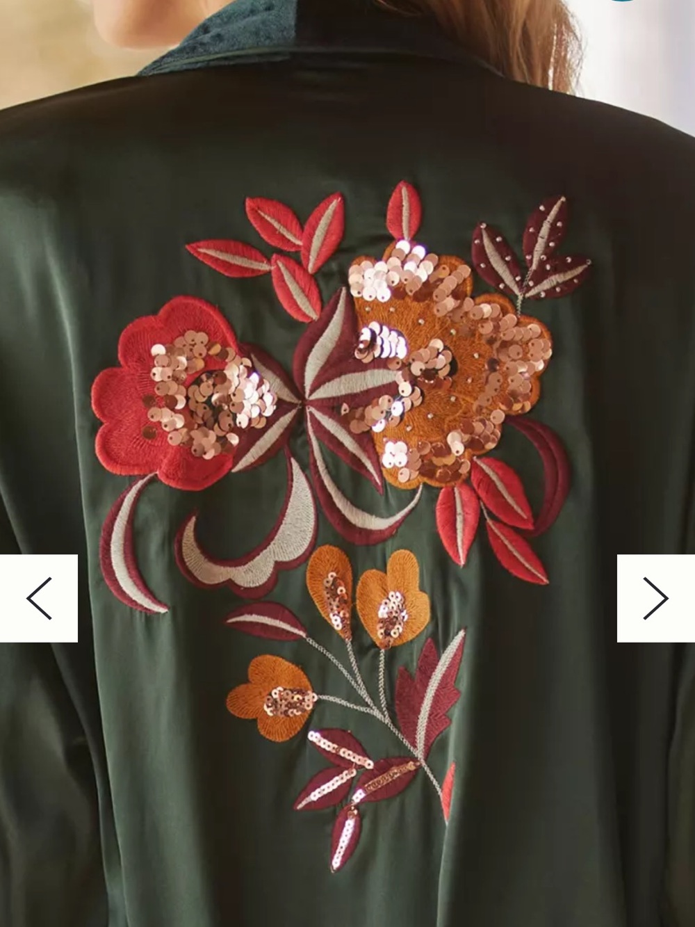 RARE! Anthropologie Sleek Floral Sequined Embroidered Silk Robe - Picture 6 of 6